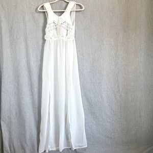 Beachsissi Macrame Crochet Maxi Swimsuit Cover Sheer Slits OS White Beachy Vaca